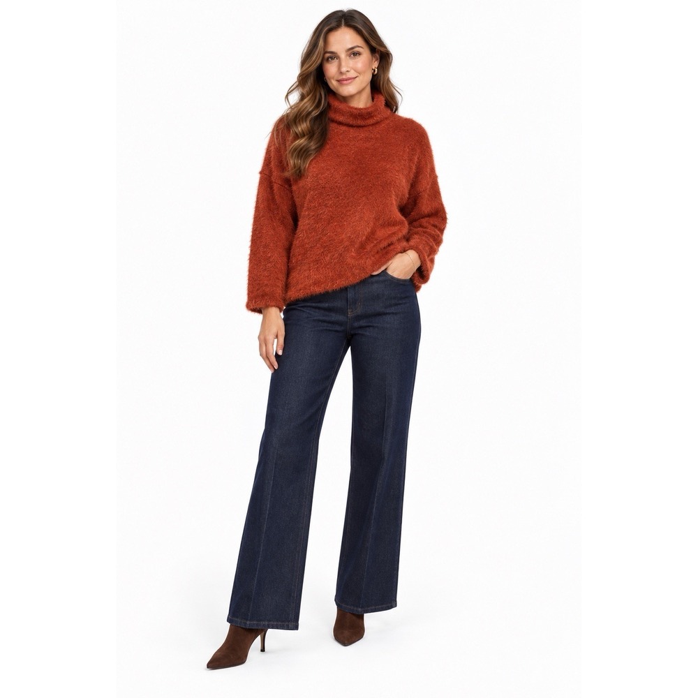 Knot Sisters Sweater Womens M Rust Orange Eyelash Knit Turtleneck Oversized NWT